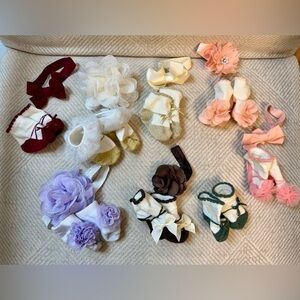 NWOT bundle of baby socks with matching headbands